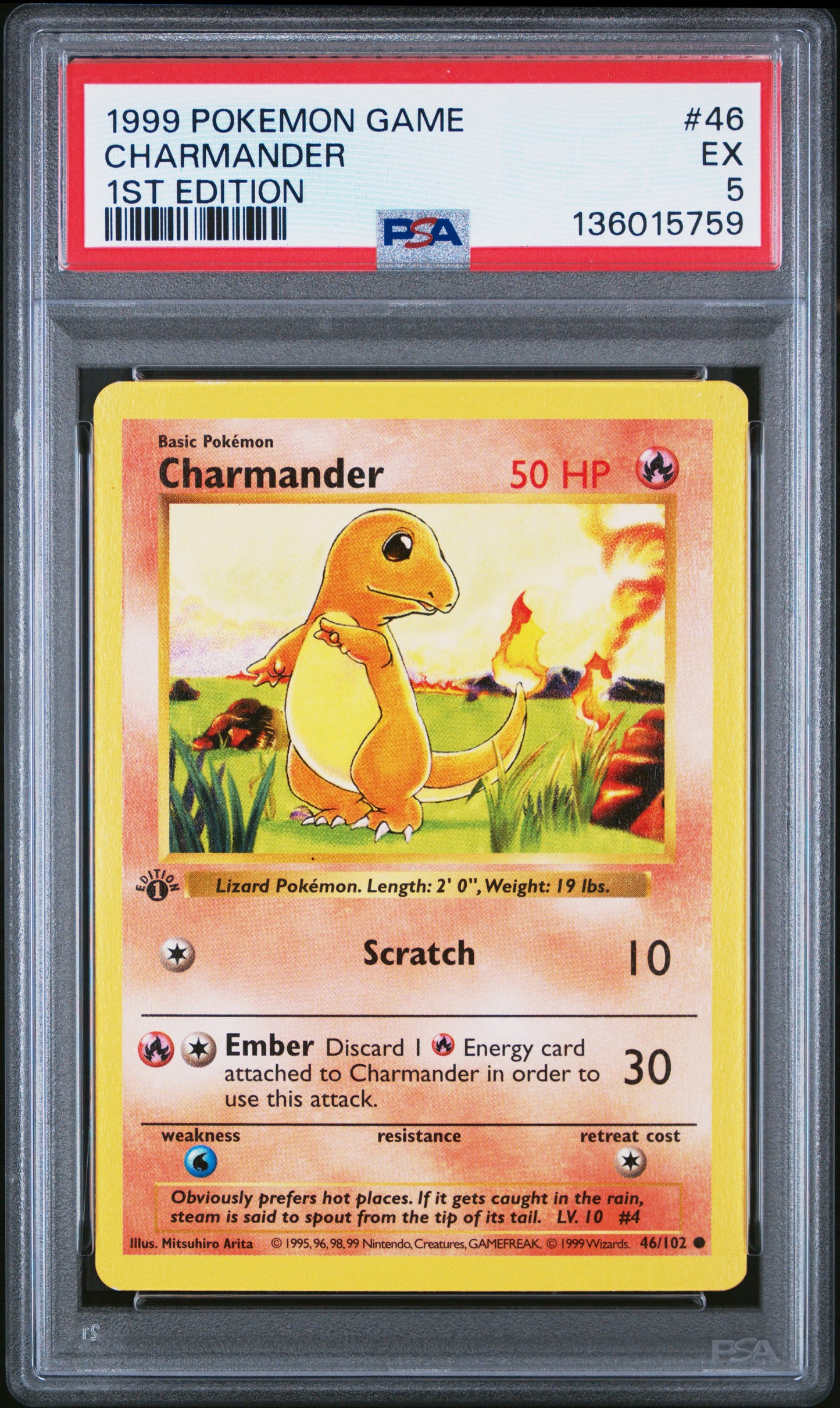 1999 POKEMON GAME CHARMANDER #46 1ST EDITION PSA 5