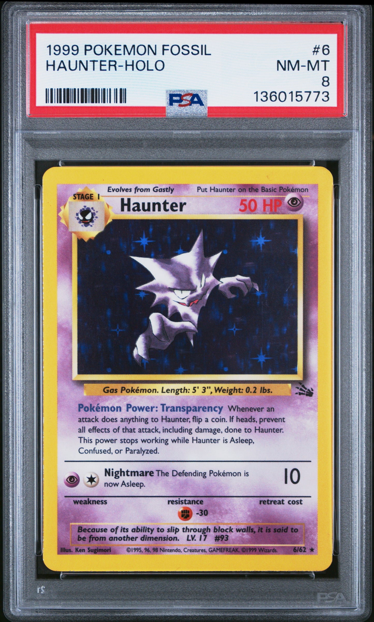 1999 POKEMON FOSSIL HAUNTER-HOLO #6 PSA 8