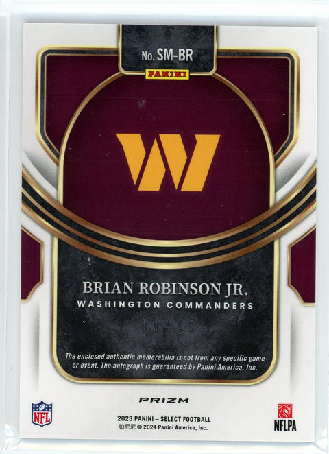2023 Panini Select #SM-BR Brian Robinson Jr. Purple Prizm Patch Auto /49