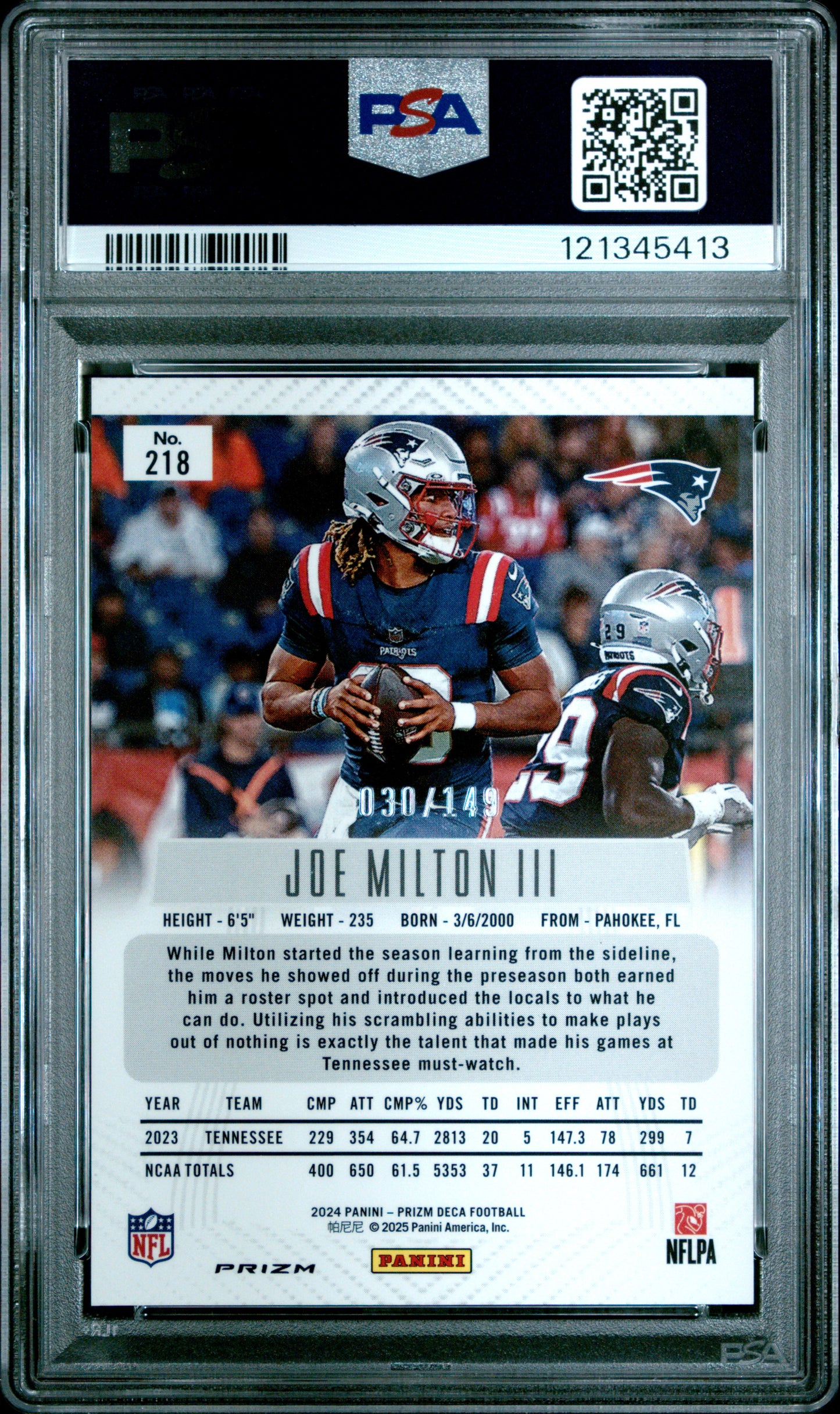 2024 PANINI PRIZM DECA JOE MILTON III #218 BLUE PRIZM PSA 10