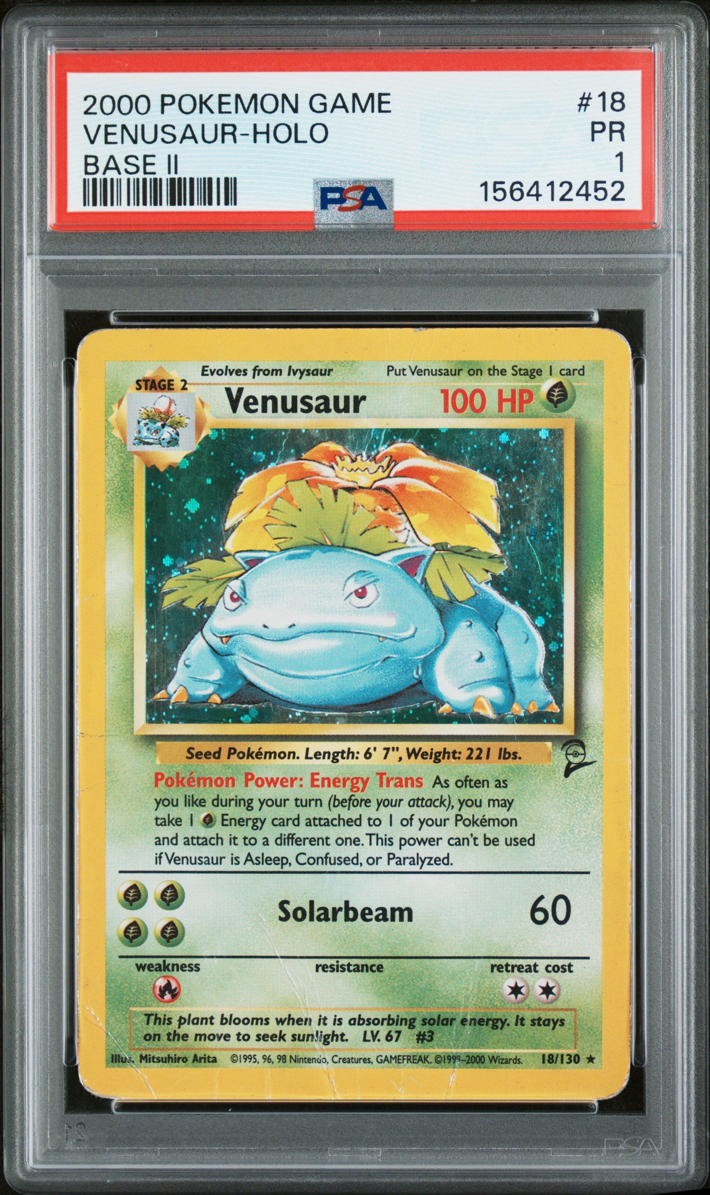 2000 POKEMON GAME BASE II VENUSAUR-HOLO #18 BASE II PSA 1