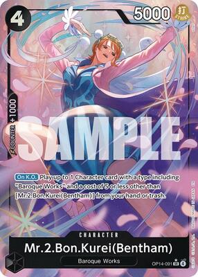 One Piece Card Game,The Azure Sea's Seven,Mr.2.Bon.Kurei (Bentham) (Alternate Art) - OP14-091,Foil,Super Rare,Near Mint