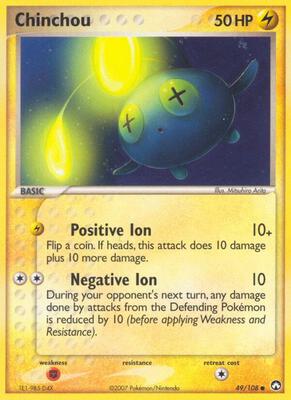 Pokemon,EX Power Keepers,Chinchou - 49/108,Reverse Holofoil,Common,Moderately Played