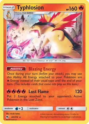 Pokemon,SM - Lost Thunder,Typhlosion - 42/214,Holofoil,Holo Rare,Lightly Played