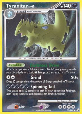 Pokemon,Stormfront,Tyranitar - 30/100,Reverse Holofoil,Rare,Moderately Played