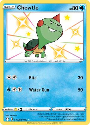 Pokemon,Shining Fates: Shiny Vault,Chewtle - SV028/SV122,Holofoil,Shiny Holo Rare,Near Mint