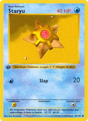 Pokemon,Base Set (Shadowless),Staryu - 065/102,1st Edition,Common,Damaged