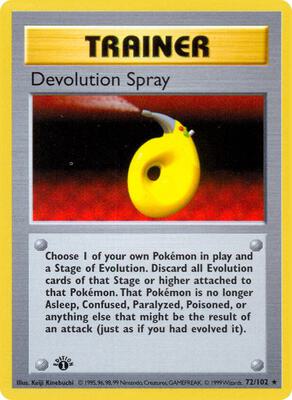 Pokemon,Base Set (Shadowless),Devolution Spray - 072/102,Unlimited,Rare,Moderately Played