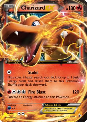 Pokemon,XY - Flashfire,Charizard EX (11) - 11/106,Holofoil,Ultra Rare,Heavily Played