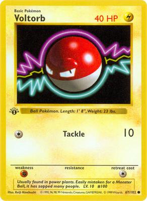Pokemon,Base Set (Shadowless),Voltorb - 067/102,1st Edition,Common,Lightly Played