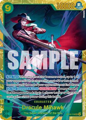 One Piece Card Game,The Azure Sea's Seven,Dracule Mihawk - OP14-119,Foil,Secret Rare,Lightly Played