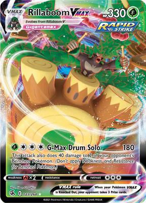 Pokemon,SWSH08: Fusion Strike,Rillaboom VMAX - 023/264,Holofoil,Ultra Rare,Near Mint