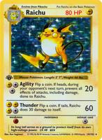 Pokemon,Base Set (Shadowless),Raichu - 014/102,Unlimited Holofoil,Holo Rare,Moderately Played