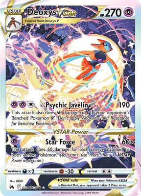 Pokemon,SWSH: Crown Zenith: Galarian Gallery,Deoxys VSTAR - GG46/GG70,Holofoil,Ultra Rare,Near Mint