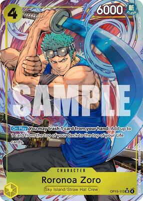 One Piece Card Game,Adventure on Kami's Island,Roronoa Zoro - OP15-113,Foil,Super Rare,Near Mint