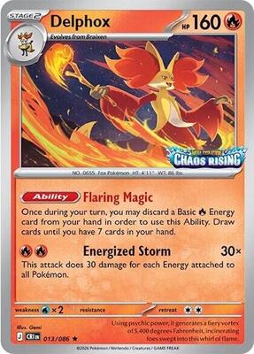 Pokemon,Miscellaneous Cards & Products,Delphox - 013/086 (Chaos Rising Stamped),Holofoil,Rare,Near Mint