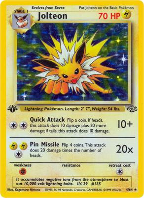 Pokemon,Jungle,Jolteon (4) - 04/64,Unlimited Holofoil,Holo Rare,Heavily Played
