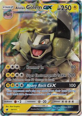 Pokemon,SM - Crimson Invasion,Alolan Golem GX - 34/111,Holofoil,Ultra Rare,Moderately Played