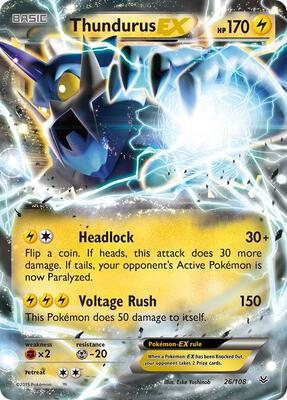 Pokemon,XY - Roaring Skies,Thundurus EX - 26/108,Holofoil,Ultra Rare,Moderately Played