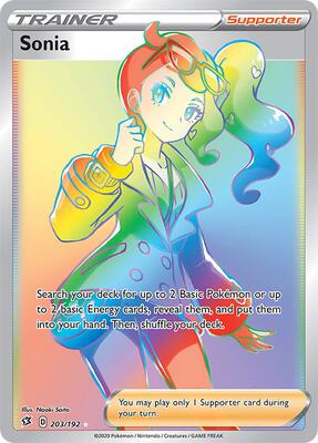 Pokemon,SWSH02: Rebel Clash,Sonia (Secret) - 203/192,Holofoil,Secret Rare,Moderately Played