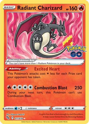 Pokemon,Pokemon GO,Radiant Charizard - 011/078,Holofoil,Radiant Rare,Near Mint
