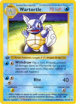 Pokemon,Base Set (Shadowless),Wartortle - 042/102,Unlimited,Uncommon,Heavily Played