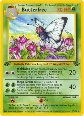 Pokemon,Jungle,Butterfree - 33/64,1st Edition,Uncommon,Moderately Played