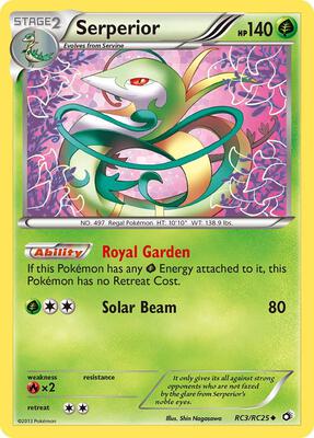 Pokemon,Legendary Treasures: Radiant Collection,Serperior - RC3/RC25,Holofoil,Uncommon,Heavily Played