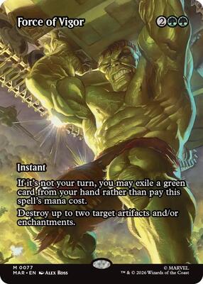 Magic: The Gathering,Marvel Universe Eternal-Legal,Force of Vigor (Borderless) - 77,Normal,Mythic,Near Mint