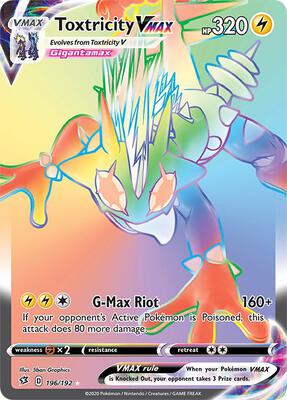 Pokemon,SWSH02: Rebel Clash,Toxtricity VMAX (Secret) - 196/192,Holofoil,Secret Rare,Near Mint