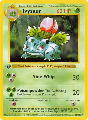 Pokemon,Base Set (Shadowless),Ivysaur - 030/102,Unlimited,Uncommon,Lightly Played