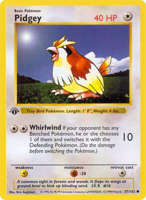 Pokemon,Base Set (Shadowless),Pidgey - 057/102,1st Edition,Common,Damaged