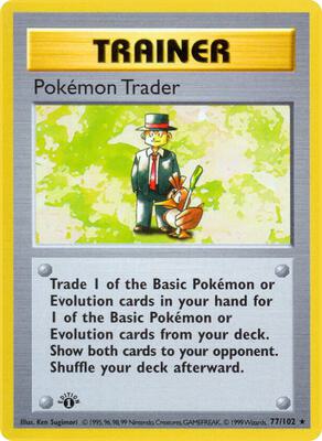 Pokemon,Base Set (Shadowless),Pokemon Trader - 077/102,Unlimited,Rare,Heavily Played