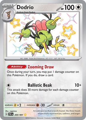 Pokemon,SV: Paldean Fates,Dodrio - 200/091,Holofoil,Shiny Rare,Lightly Played