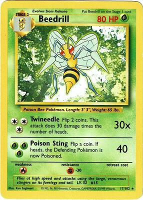 Pokemon,Base Set,Beedrill - 017/102,Normal,Rare,Moderately Played