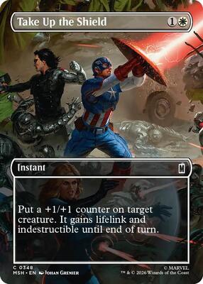 Magic: The Gathering,Marvel Super Heroes,Take Up the Shield (Borderless) - 348,Normal,Common,Near Mint