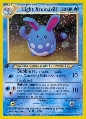 Pokemon,Neo Destiny,Light Azumarill - 013/105,Unlimited Holofoil,Holo Rare,Heavily Played
