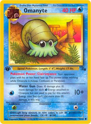 Pokemon,Fossil,Omanyte - 52/62,1st Edition,Common,Lightly Played