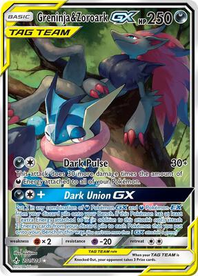 Pokemon,SM - Unbroken Bonds,Greninja & Zoroark GX (201) (Alternate Full Art) - 201/214,Holofoil,Ultra Rare,Damaged