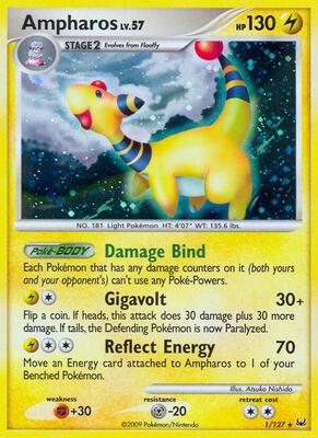 Pokemon,Platinum,Ampharos - 1/127,Holofoil,Holo Rare,Moderately Played