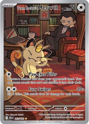 Pokemon,SV10: Destined Rivals,Team Rocket's Meowth - 203/182,Holofoil,Illustration Rare,Near Mint