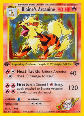 Pokemon,Gym Challenge,Blaine's Arcanine - 001/132,Unlimited Holofoil,Holo Rare,Heavily Played