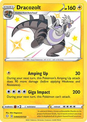 Pokemon,Shining Fates: Shiny Vault,Dracozolt - SV045/SV122,Holofoil,Shiny Holo Rare,Lightly Played