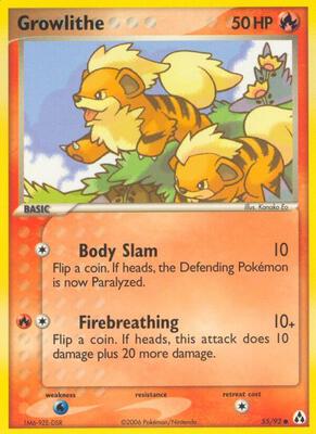 Pokemon,EX Legend Maker,Growlithe - 55/92,Reverse Holofoil,Common,Moderately Played