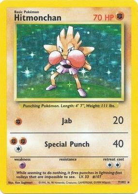 Pokemon,Base Set,Hitmonchan - 007/102,Holofoil,Holo Rare,Moderately Played