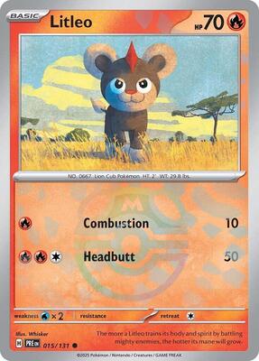 Pokemon,SV: Prismatic Evolutions,Litleo (Master Ball Pattern) - 015/131,Holofoil,Common,Near Mint