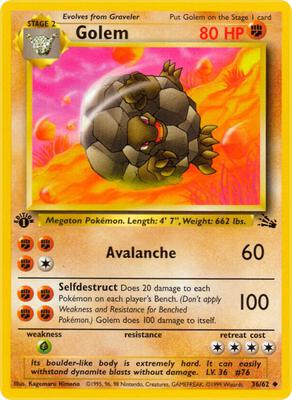Pokemon,Fossil,Golem - 36/62,1st Edition,Uncommon,Moderately Played