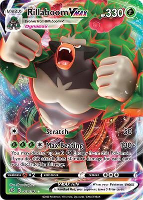 Pokemon,SWSH02: Rebel Clash,Rillaboom VMAX - 018/192,Holofoil,Ultra Rare,Near Mint
