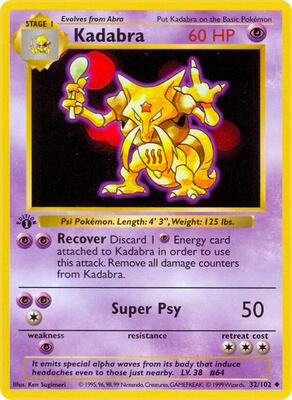 Pokemon,Base Set (Shadowless),Kadabra - 032/102,Unlimited,Uncommon,Moderately Played