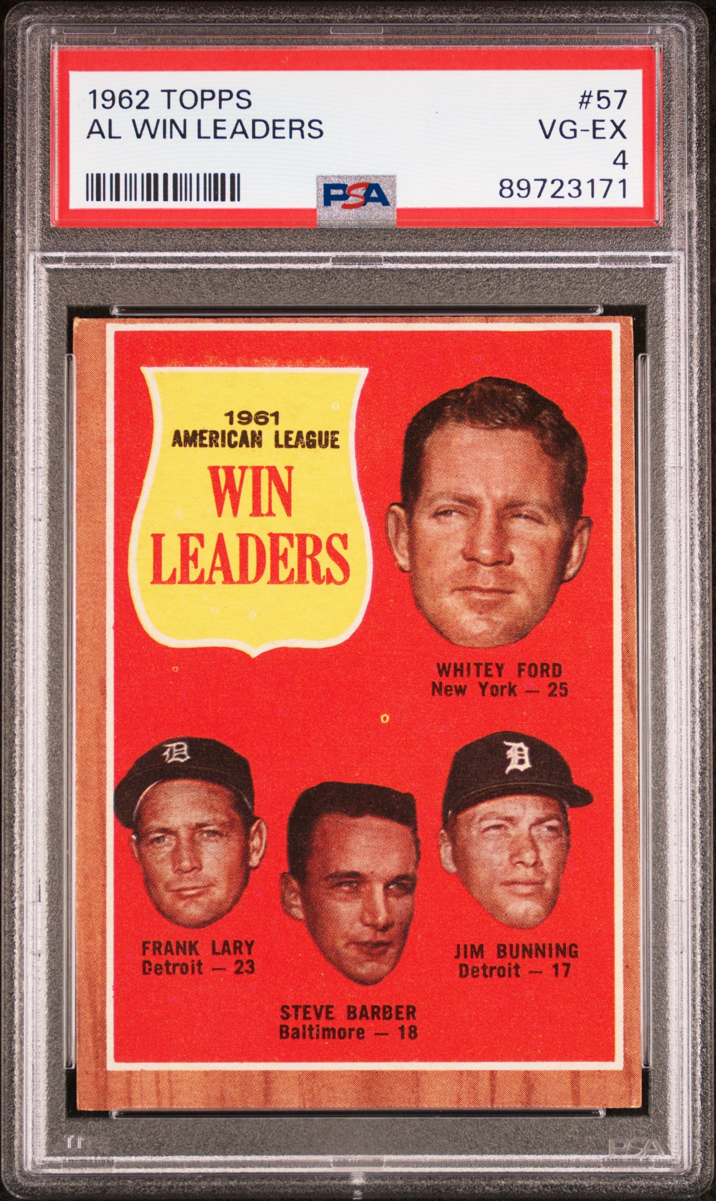 1962 TOPPS AL WIN LEADERS #57 PSA 4